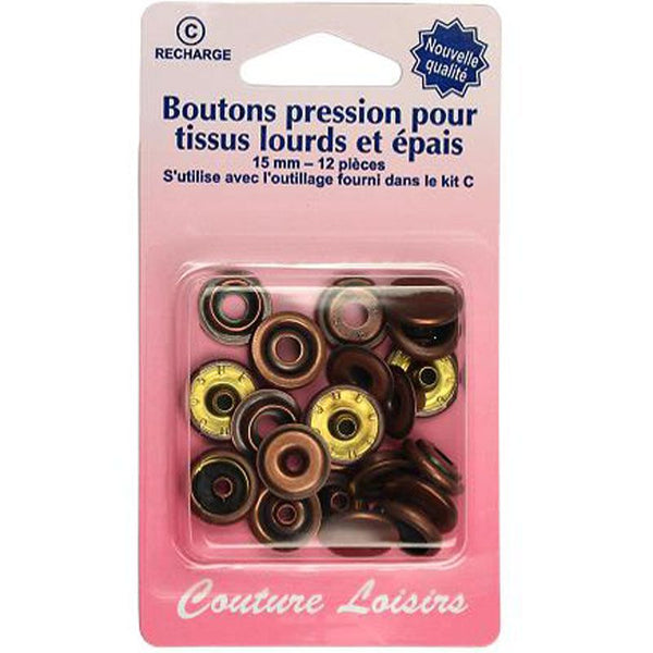 RECHARGE 10 BOUTONS PRESSION ANORAK 15 MM ARGENT