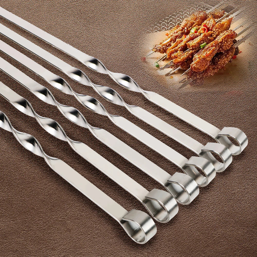Stainless Steel Barbecue Skewer Set – 6Pcs Wide BBQ Sticks | Flat BBQ Forks for Outdoor Camping, Picnics, and Kitchen Accessories