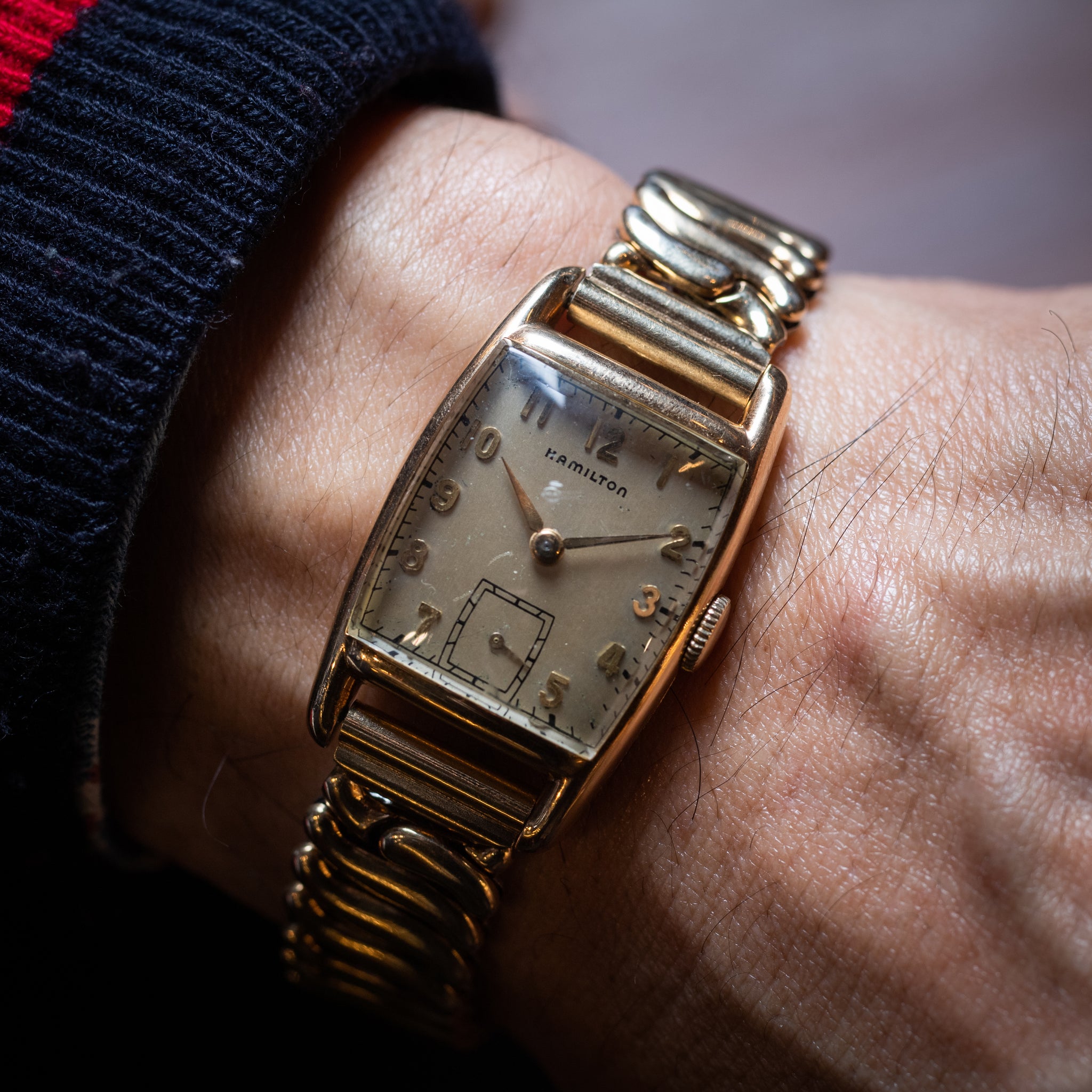 動作良好】ハミルトン アンティーク 腕時計 1946年 手巻き メンズ HAMILTON ビンテージ ウォッチ 男性 トノー型 cal.980 