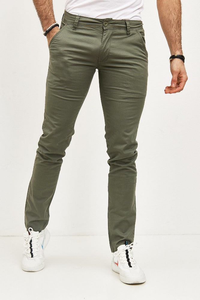 Pantalon noir coupe chino ajusté pour homme - Ollygan