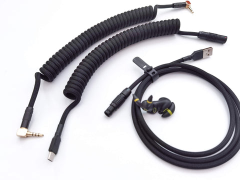 Black coiled USB adn TRRS Lemo cables