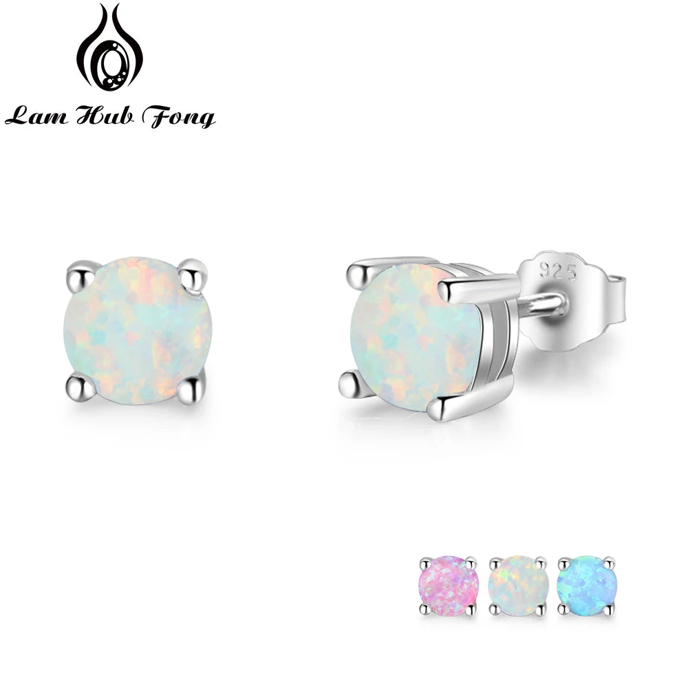 Cute 5mm Created Blue Pink White Opal Earrings for Women