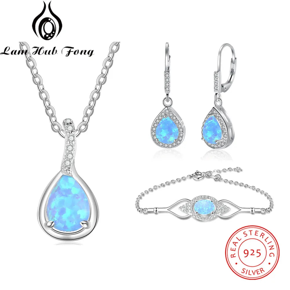925 Sterling Silver Jewelry Sets for Women Blue Opal