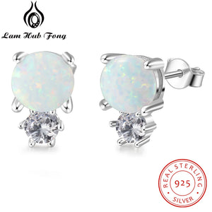 925 Sterling Silver Stud Earrings for Women Cute Round Opal - Global Sales & Service Ecommerce