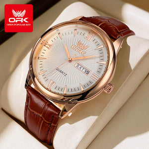 OPK 6014 New Classic Fashion Quartz Man Wrist Watches Dual Calendar Original Watch For Men Waterproof Leather Luxury Hand Clock - Global Sales & Service Ecommerce