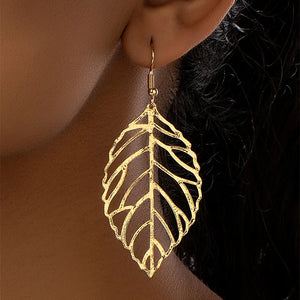 Vintage Leaf Hollow Dangle Earrings - Korean Fashion Jewelry for Women - Global Sales & Service Ecommerce