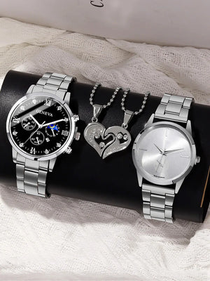 4pcs Fashion Versatile Couple Watch Steel Band Quartz Set - Global Sales & Service Ecommerce