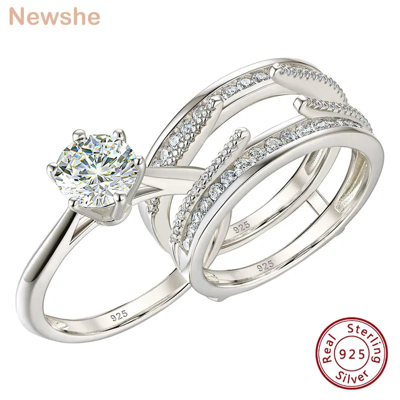 Newshe 2 Pcs Wedding Ring Set 925 Sterling Silver Jewelry
