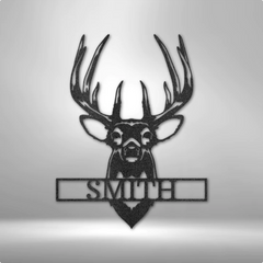 Metal Wall Art sign of a buck head with custom text