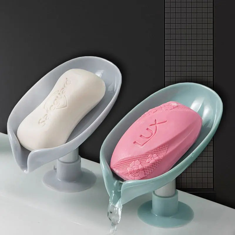 Leaf-Shaped Soap Dish with Suction Drain Rack – No Water Accumulation, Standing Design