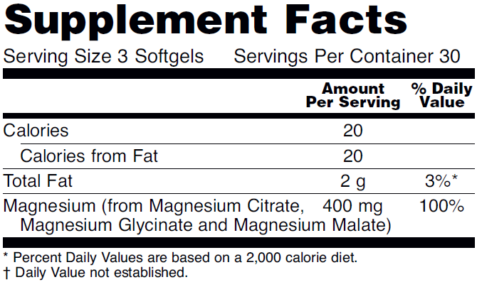 Supplement fact table for NOW Magnesium Citrate softgels
