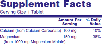 Supplement fact table for NOW Magnesium Malate 1000mg tablets.