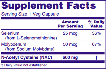 Supplement Facts for NOW Foods NAC 600 mg Vag Capsules