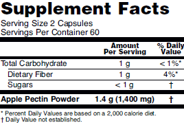 Supplement facts for NOW Apple Pectin 700mg dietary supplements
