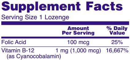 Supplment Fact table for NOW Foods vitamin B12 lozenege