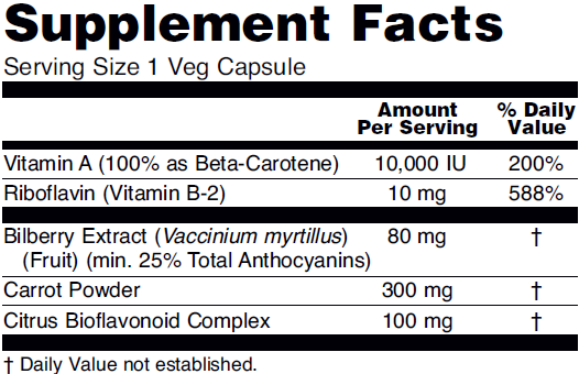 Supplement facts for NOW Bilberry dietary supplements
