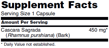 Supplement facts for NOW Cascara Sagrada herbal regularity supplement