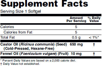 Supplement fact table for NOW Castor Oil softgels.