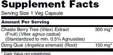 Supplement facts for NOW Chaste Berry Vitex dietary supplements.