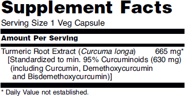 Supplement fact table for NOW Curcumin from Turmeric Root Extract daily dietary supplements
