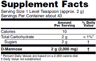 Supplement facts for NOW D-Mannose powder for urinary tract health.