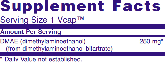 Supplement fact table for NOW DMAE amino alcohol dietary supplements. 