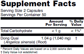 Supplement facts for NOW Dong Quai 520mg dietary supplements