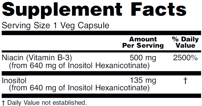 Supplement facts for NOW Double Strength Flush Free Niacin capsules