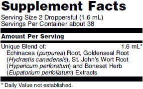 Supplement facts for NOW Echinacea and Goldenseal Glycerite dietary supplement