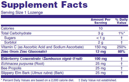 Supplement facts for NOW Elderberry and Zinc dietary supplements