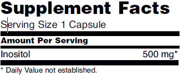 Supplement fact table for NOW Foods Inositol dietary supplement.