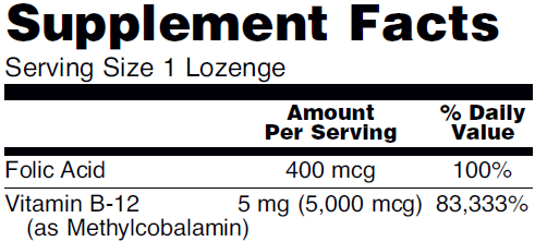 Supplement fact table for NOW Methyl B12 Lozenges