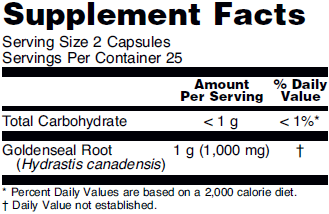 Supplement facts for NOW Goldenseal Root herbal supplement