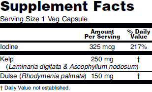 Supplement fact table for NOW Foods Kelp dietary supplementsw