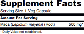 Supplement facts for NOW Maca dietary supplement for reproductive health