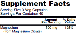Supplement facts for NOW Magnesium Citrate Veg Capsules