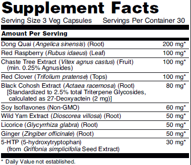 Supplement facts for NOW Menopause Support herbal soothing remedy for women.