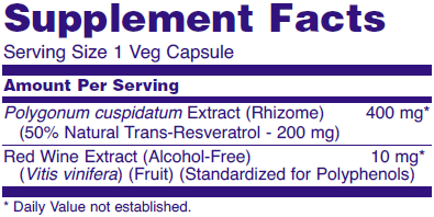 Supplement fact table for NOW Natural Resveratrol 200mg dietary supplements