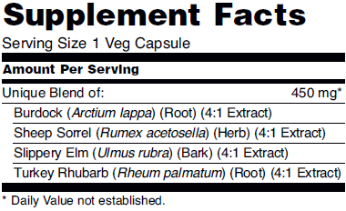 Supplement facts for NOW Ojibwa Herbal Extract dietary supplements