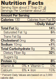 Nutrtion facts for NOW Organic Golden Flax Seeds