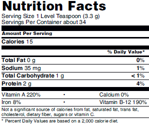 Nutrition facts for NOW Organic Spirulina Powder 