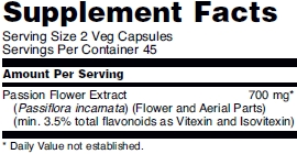 Supplement facts for NOW Passion Flower 350mg dietary supplements.