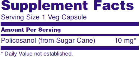 Supplement fact table for NOW Policosanol dietary supplements.