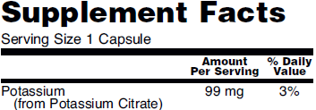 Supplement fact table for NOW Potassium Citrate capsule