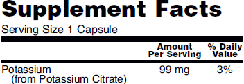 Supplement fact table for NOW Potassium Citrate capsules