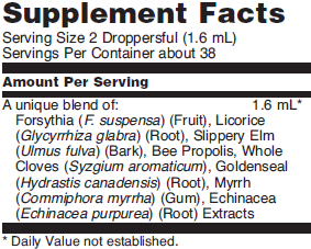 Supplement fact table for NOW Propolis Plus Extract with Echinacea and Cloves