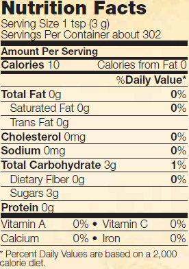 Nutrition facts for NOW Real Food Dextrose Nutrition Facts