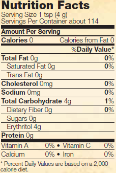 Nutrition facts for NOW Real Food Erythritol 