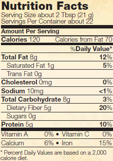 Nutrition facts for NOW Real Food Certified Organic Flax Seeds