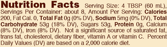 Nutrition facts for NOW Real Food Organic Grade B Maple Syrup 